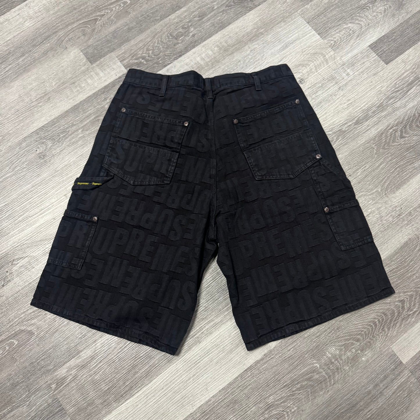 Supreme Repeat Jacquard Double Knee Denim Shorts (Black)