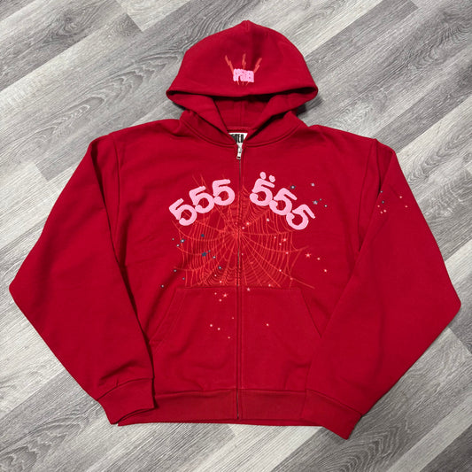 Sp5der Angel Numbers Zip Up Hoodie (Black)