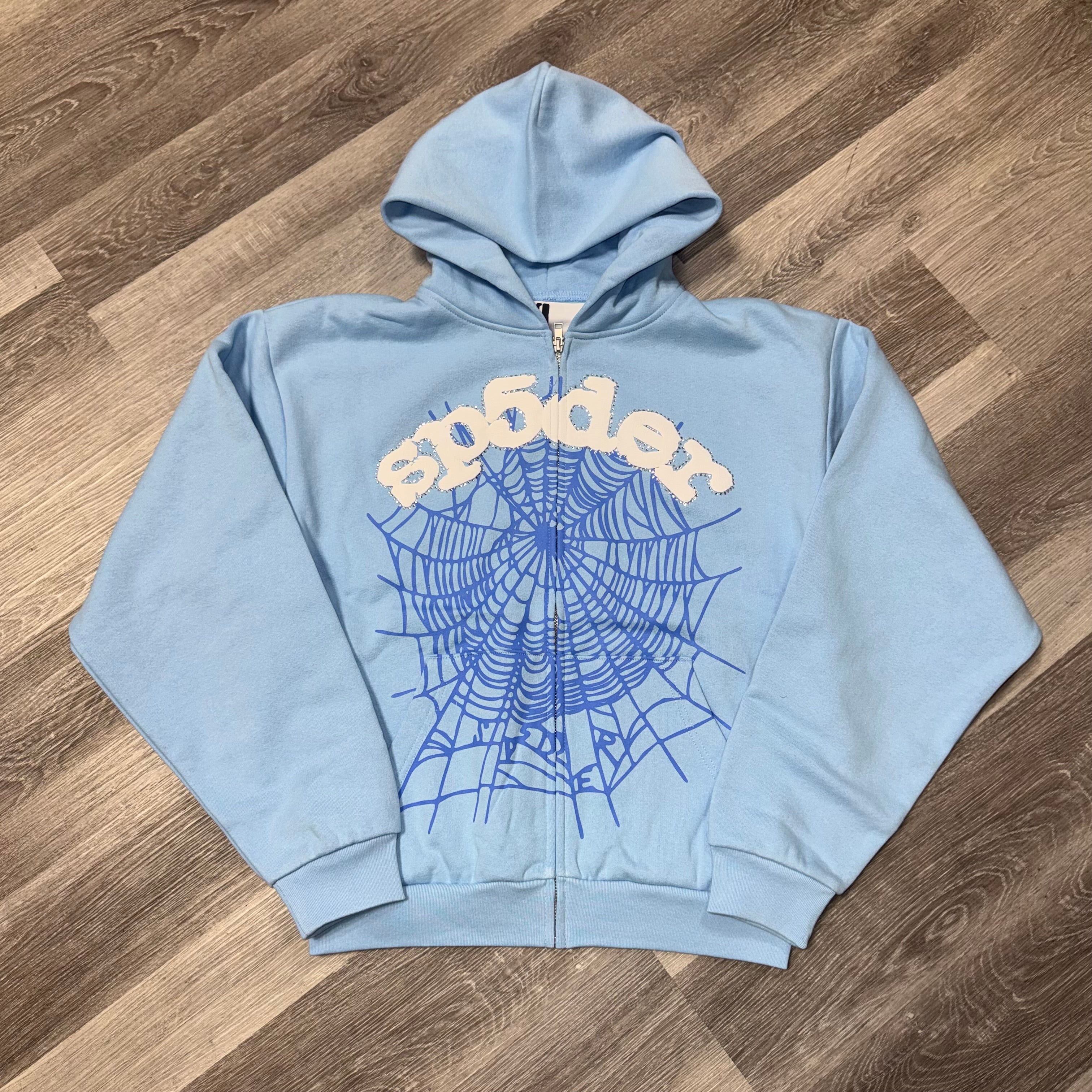 Sp5der OG Web Rhinestone Zip Up Hoodie (Sky Blue) – EnMotion Sneaker Store