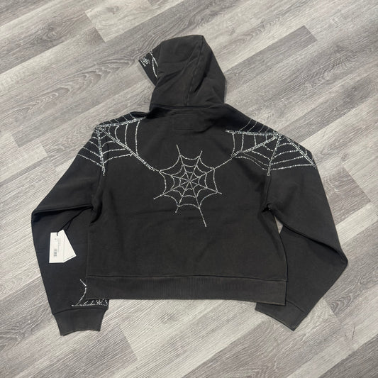 Sp5der Rhinestone Web Zip Up Hoodie (Black)