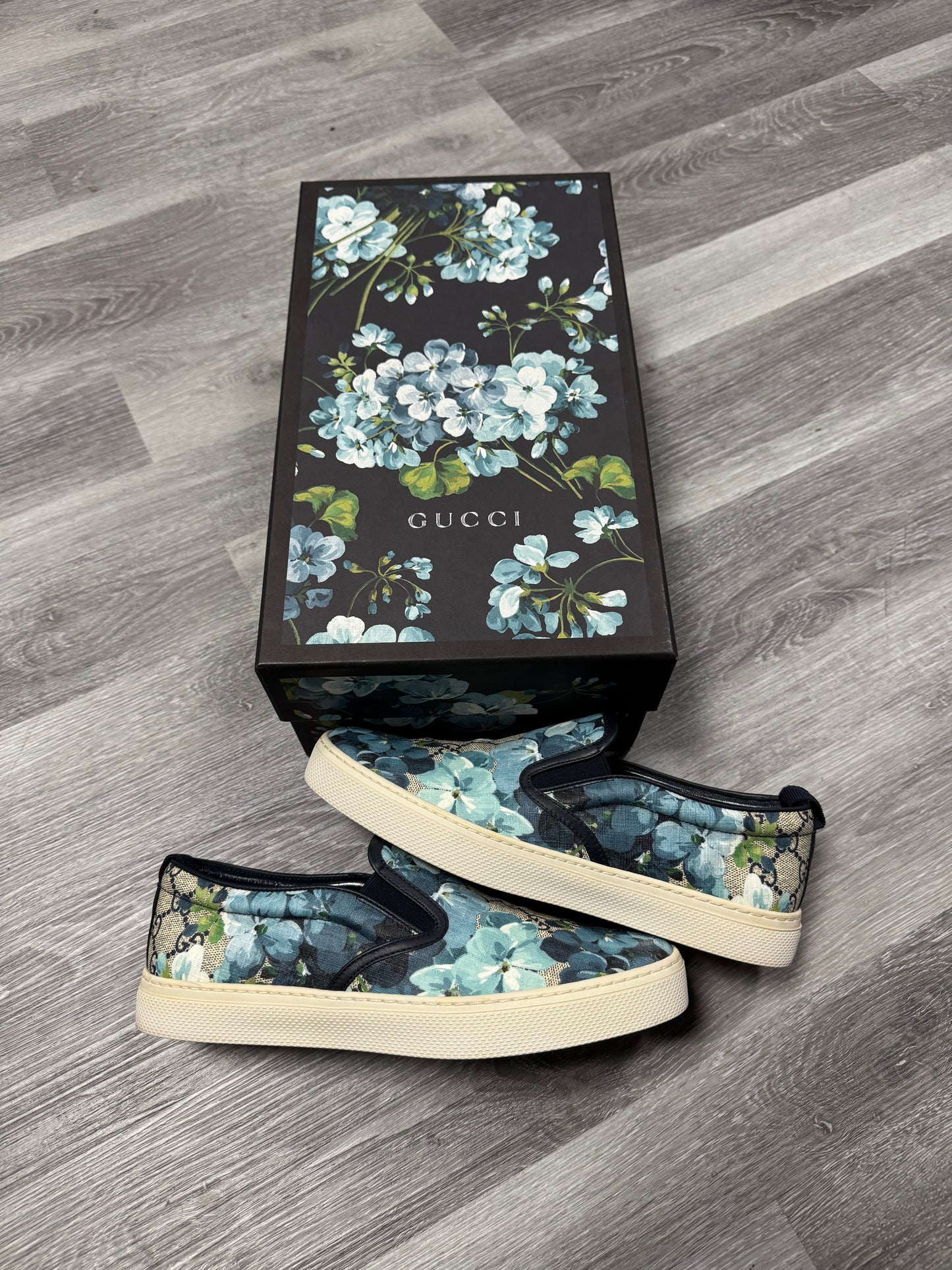 Gucci Blue Floral Canvas Slip On Sneaker / Preowned