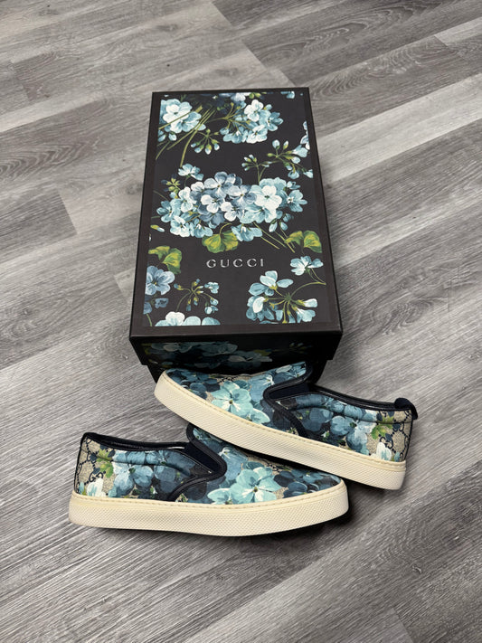Gucci Blue Floral Canvas Slip On Sneaker / Preowned