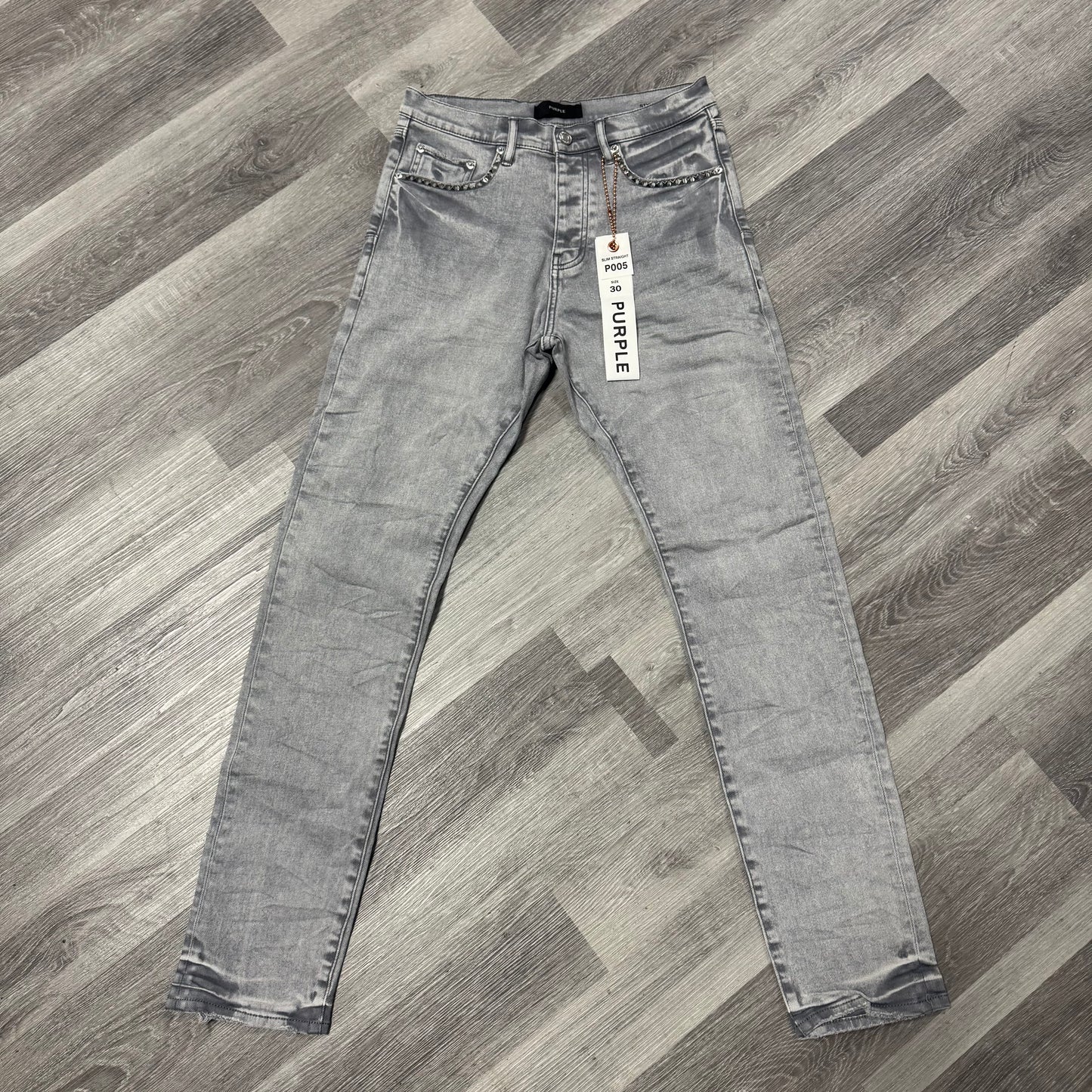 Purple Brand Studded Overdyed Grey Denim Jeans