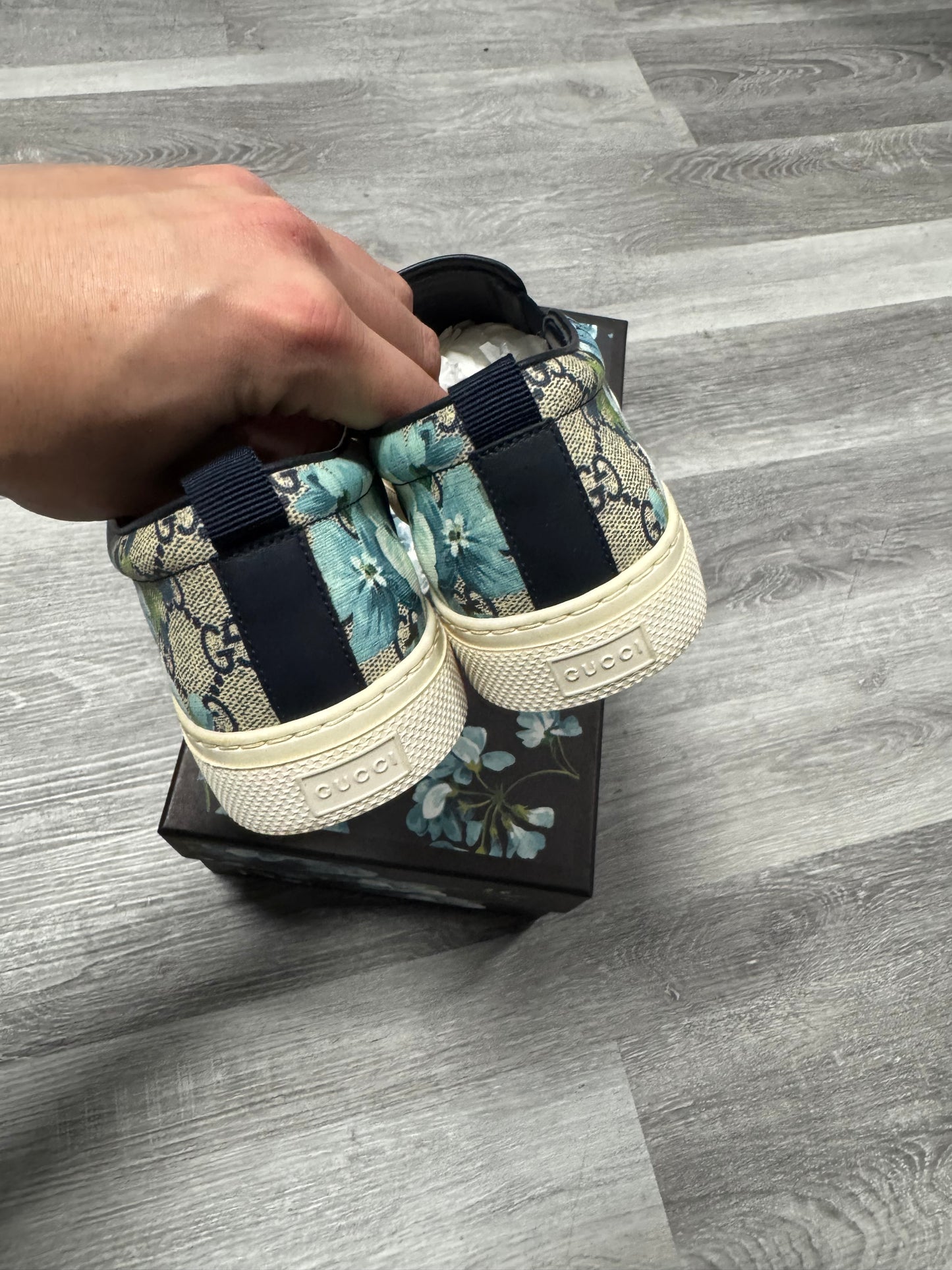Gucci Blue Floral Canvas Slip On Sneaker / Preowned