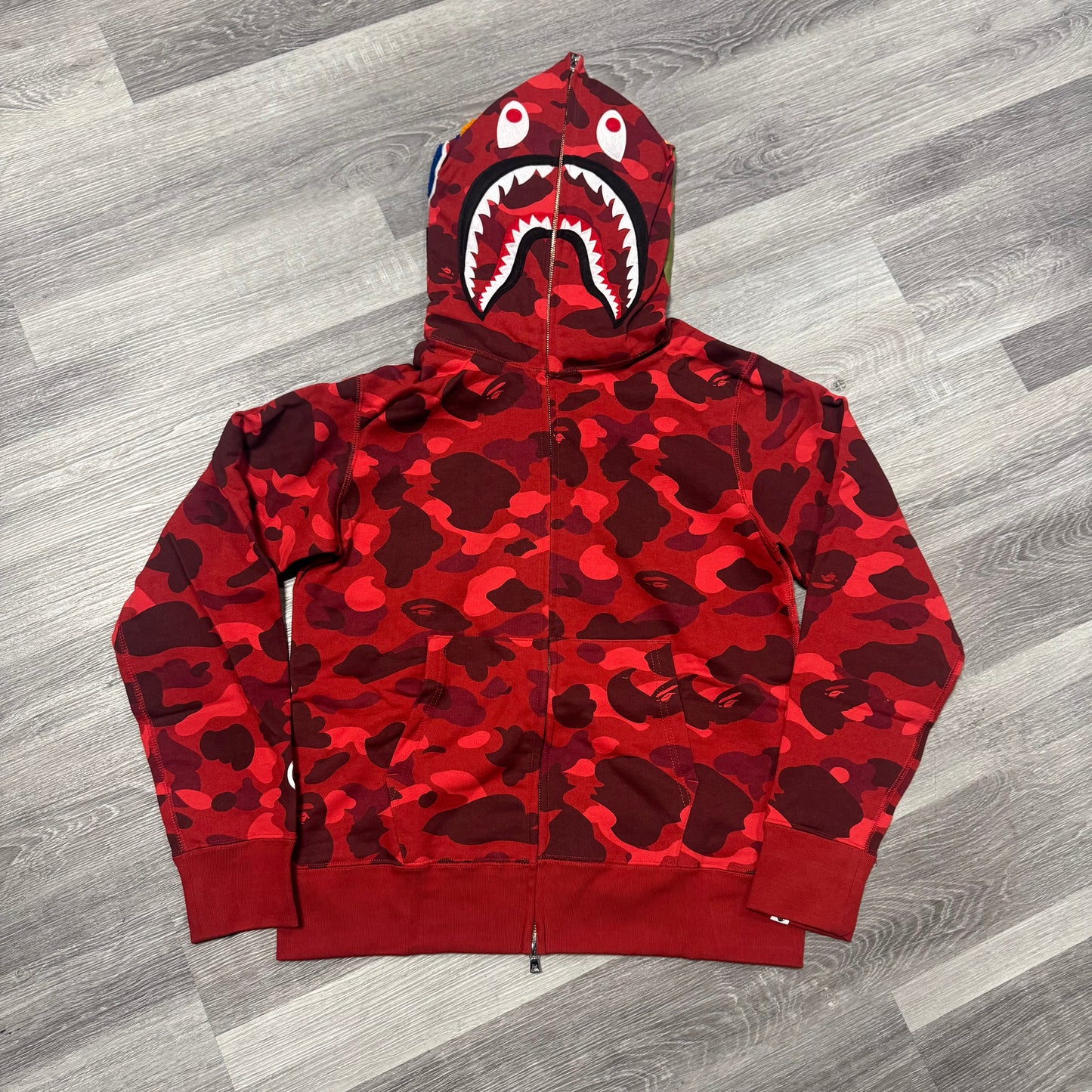 Bape Tiger Shark Camo Zip Up Hoodie (Red)