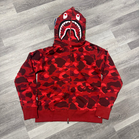 Bape Tiger Shark Camo Zip Up Hoodie (Red)