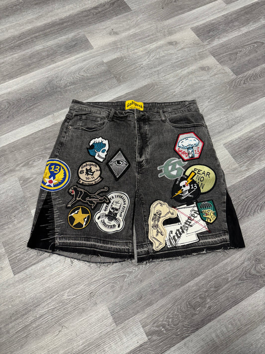 Godspeed Patchwork Denim Shorts (Grey)