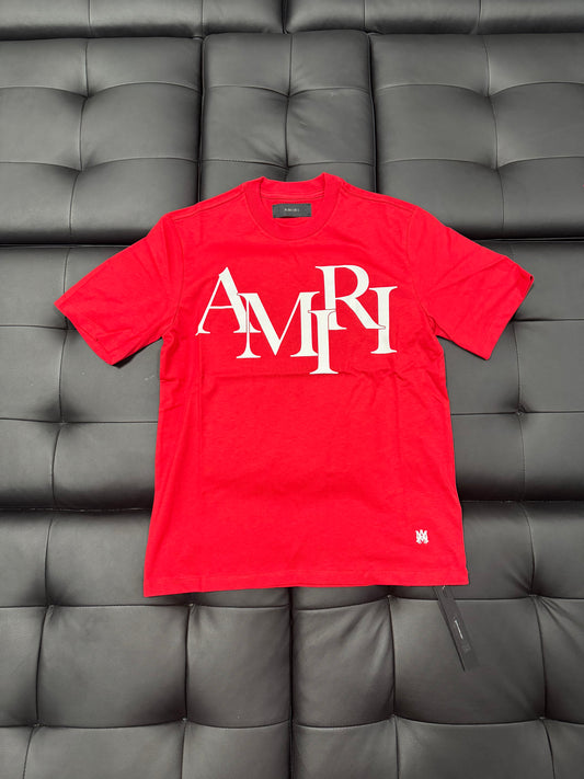 Amiri Staggered Logo Tee (Red)