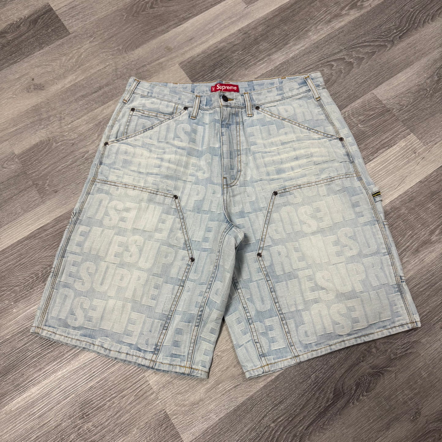 Supreme Repeat Jacquard Double Knee Denim Shorts (Light Wash)