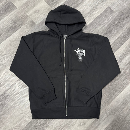 Stussy World Tour Zip Up Hoodie (Black)