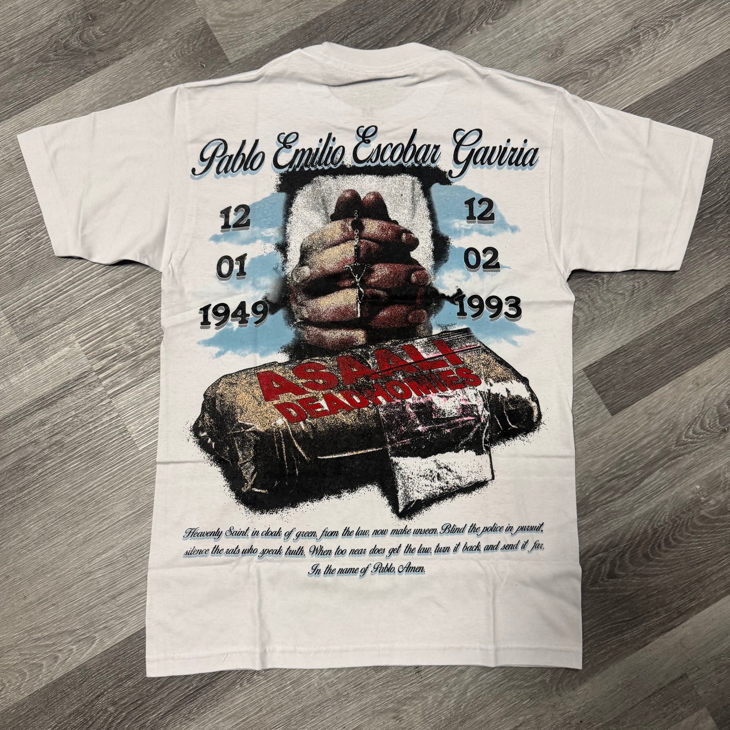 Asaali Deadhomie$ In Loving Memory Pablo Escobar Tee (White)