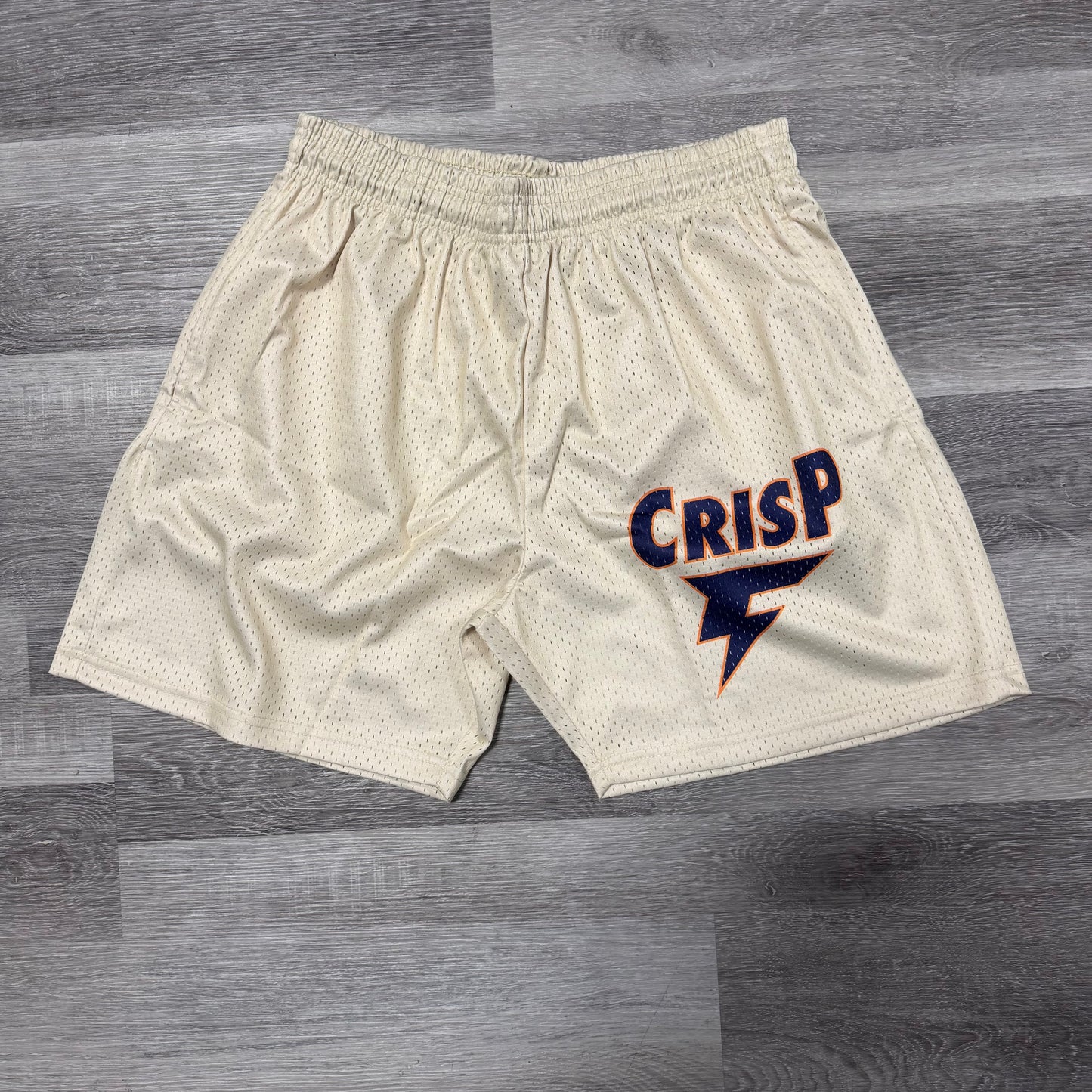 Crispy NYC Cream/Purple Logo Mesh Shorts