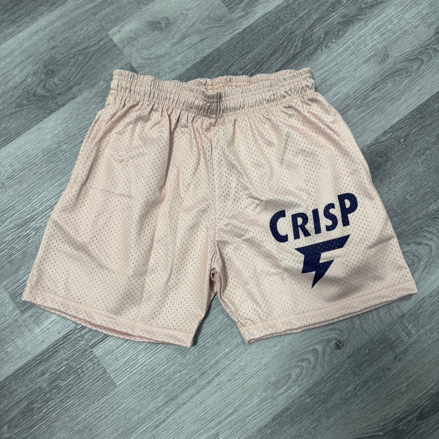 Crispy NYC Logo Mesh Shorts (Pale Pink Navy Logo)