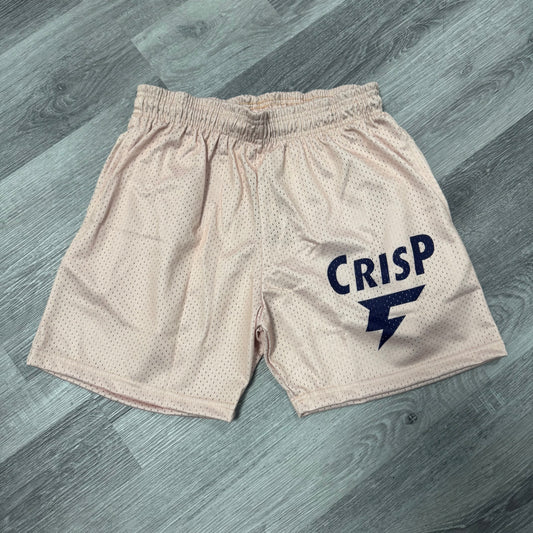 Crispy NYC Logo Mesh Shorts (Pale Pink Navy Logo)