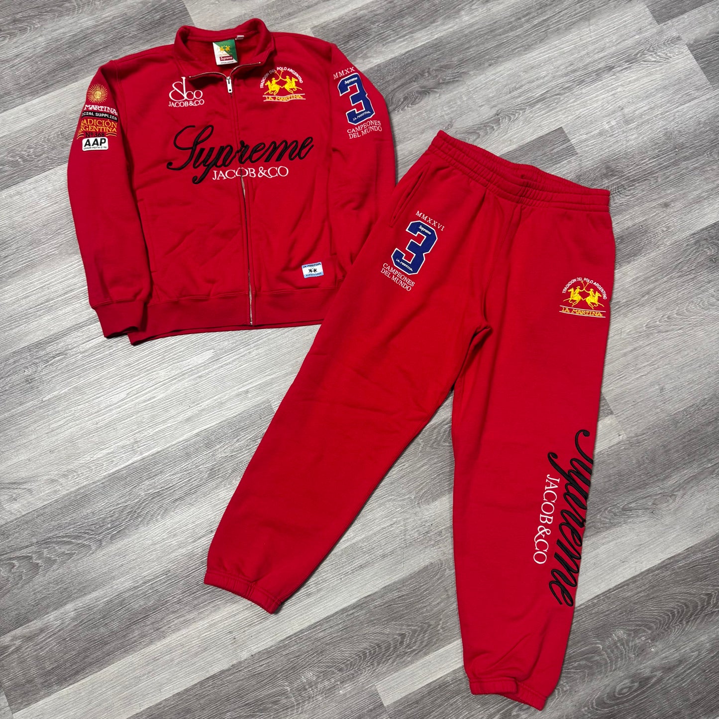 Supreme X La Martina X Jacob & Co Zip Up Sweatsuit (Red)