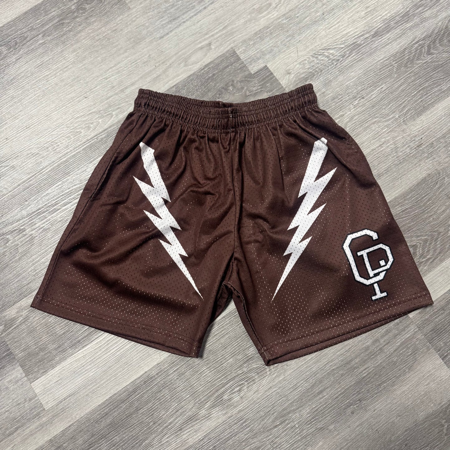 Crispy NYC Lightning Bolt Logo Mesh Shorts (Brown)