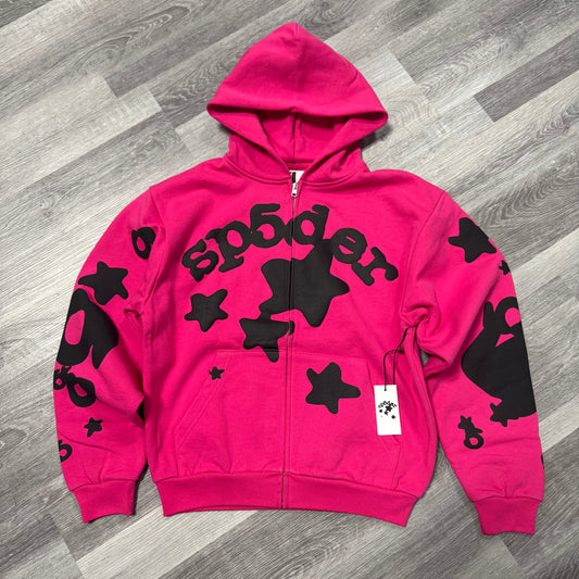 Sp5der Beluga Zip Up Hoodie (Pink)