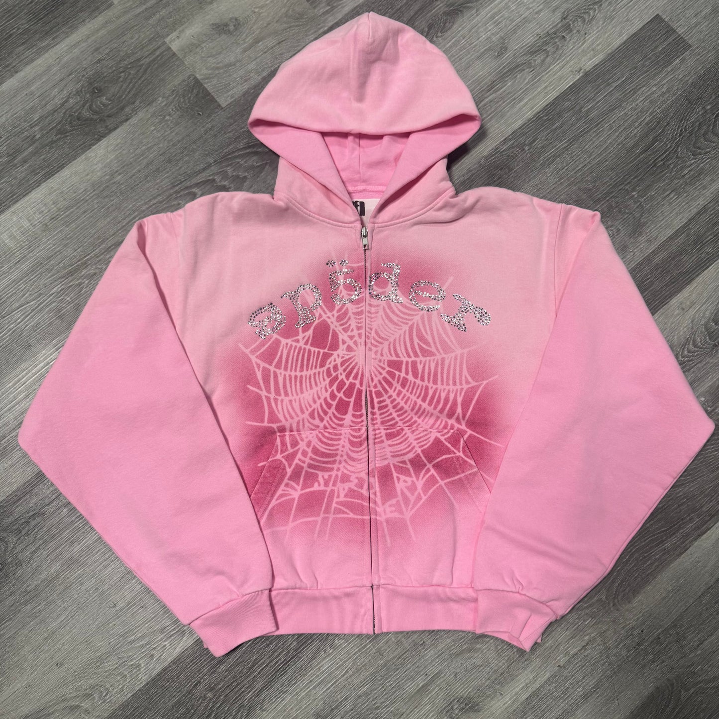 Sp5der OG Web V2 Spray Zip Up Hoodie (Light Pink)