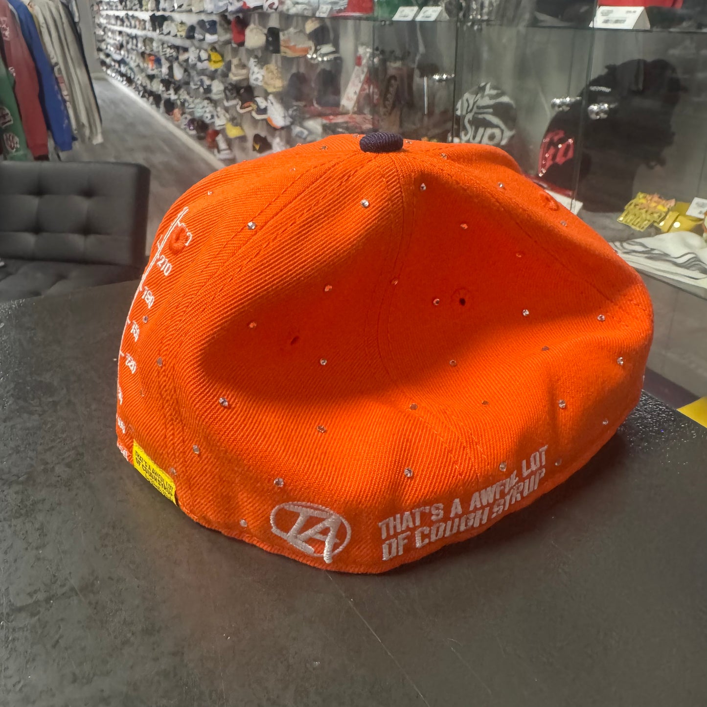 Thats A Awful Lot Of Cough Syrup Rhinestone Pint Hat (Orange/Navy)