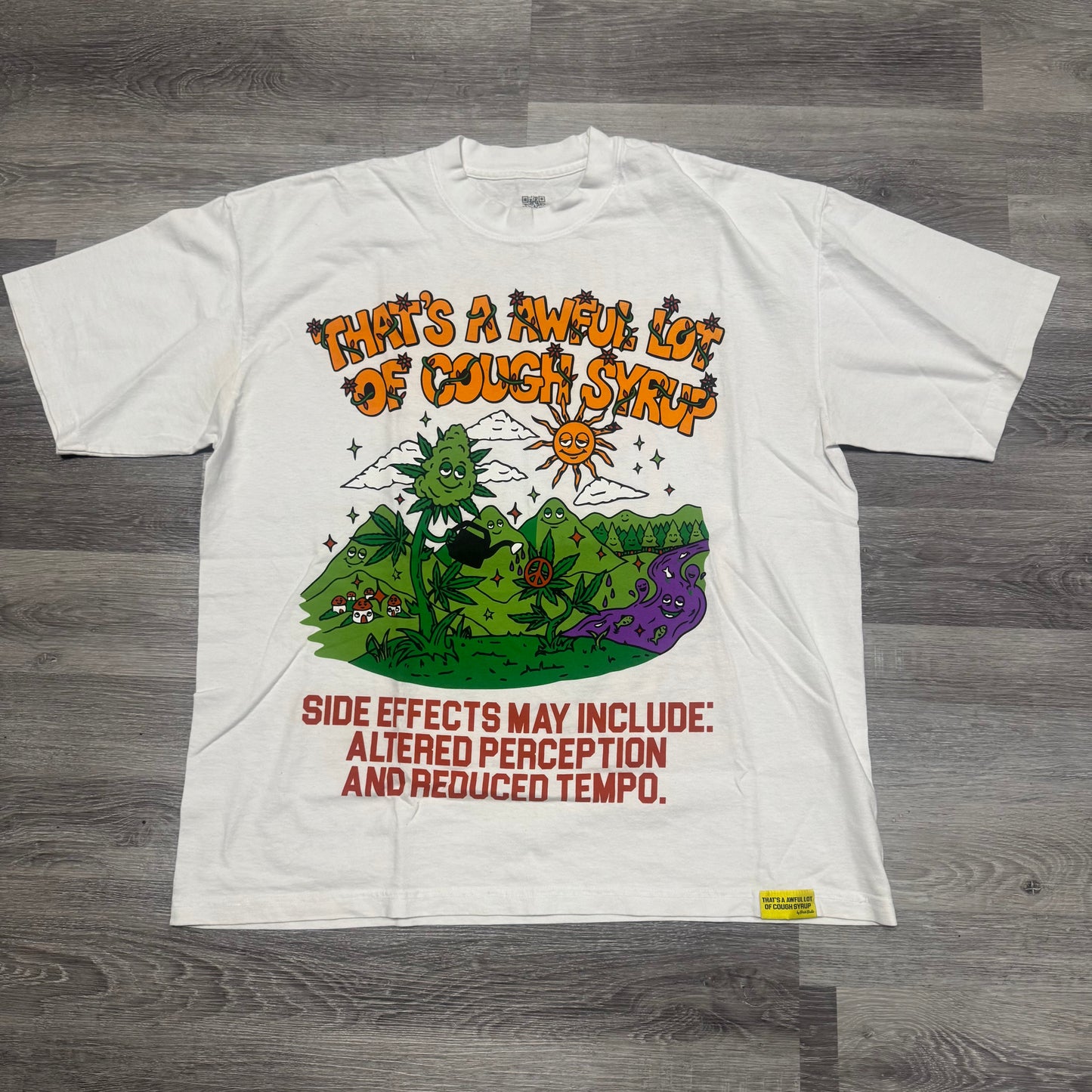 Thats A Awful Lot Of Cough Syrup 4/20 Buds Cartoon Tee (White)