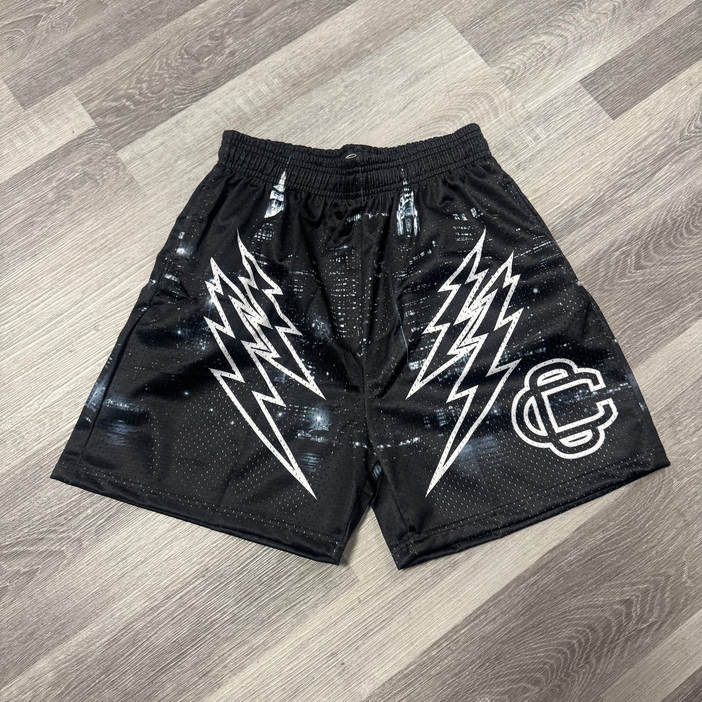 Corrupted Creative Skyline Lightning Bolt Mesh Shorts