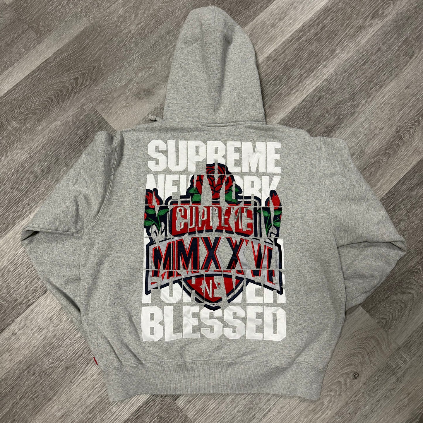 Supreme Blessed Appliqué Zip Up Hoodie (Grey)