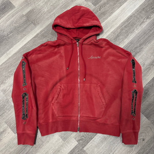Amiri Bones Studded Oversized Zip Up Hoodie (Red)