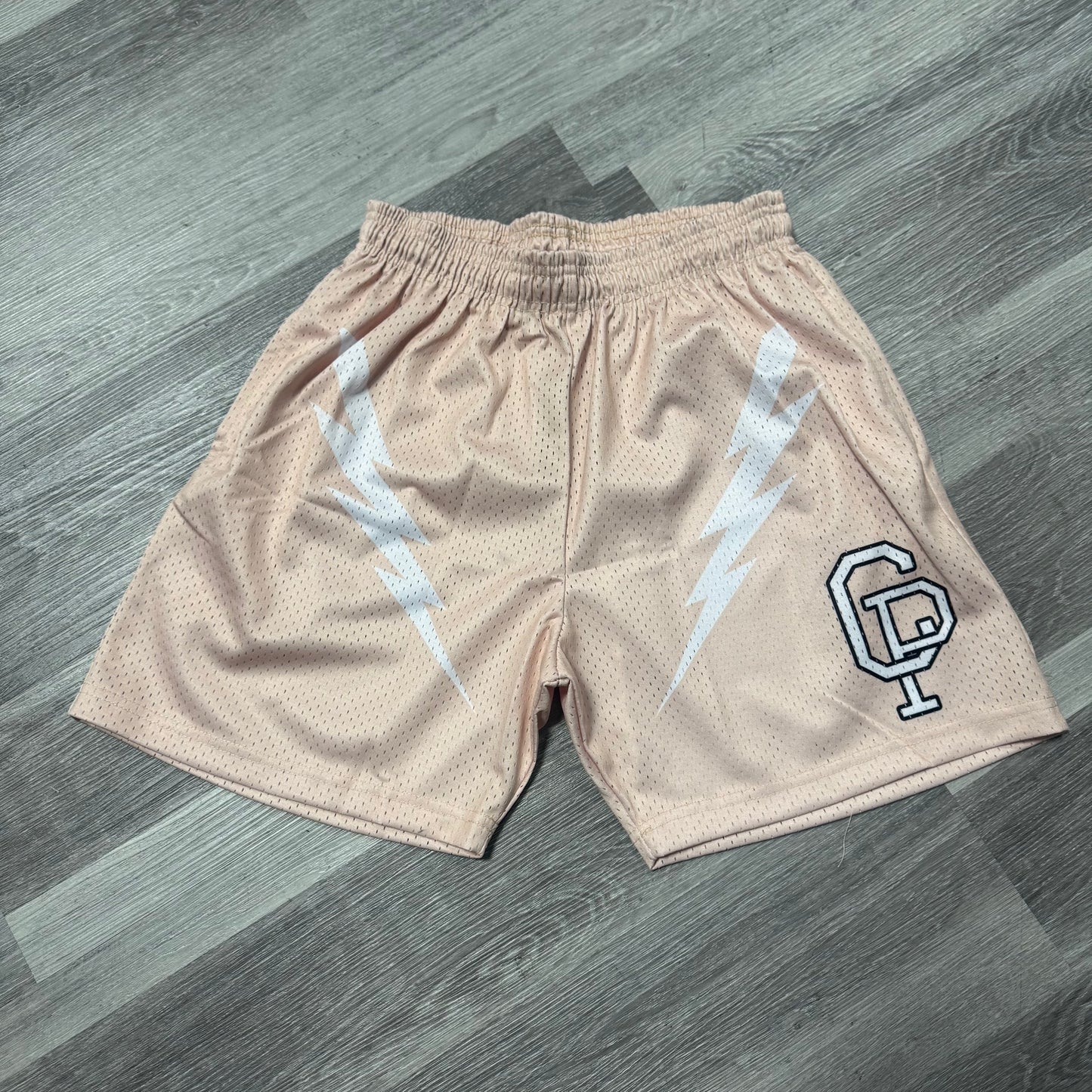 Crispy NYC Lightning Bolt Logo Mesh Shorts (Pale Pink)