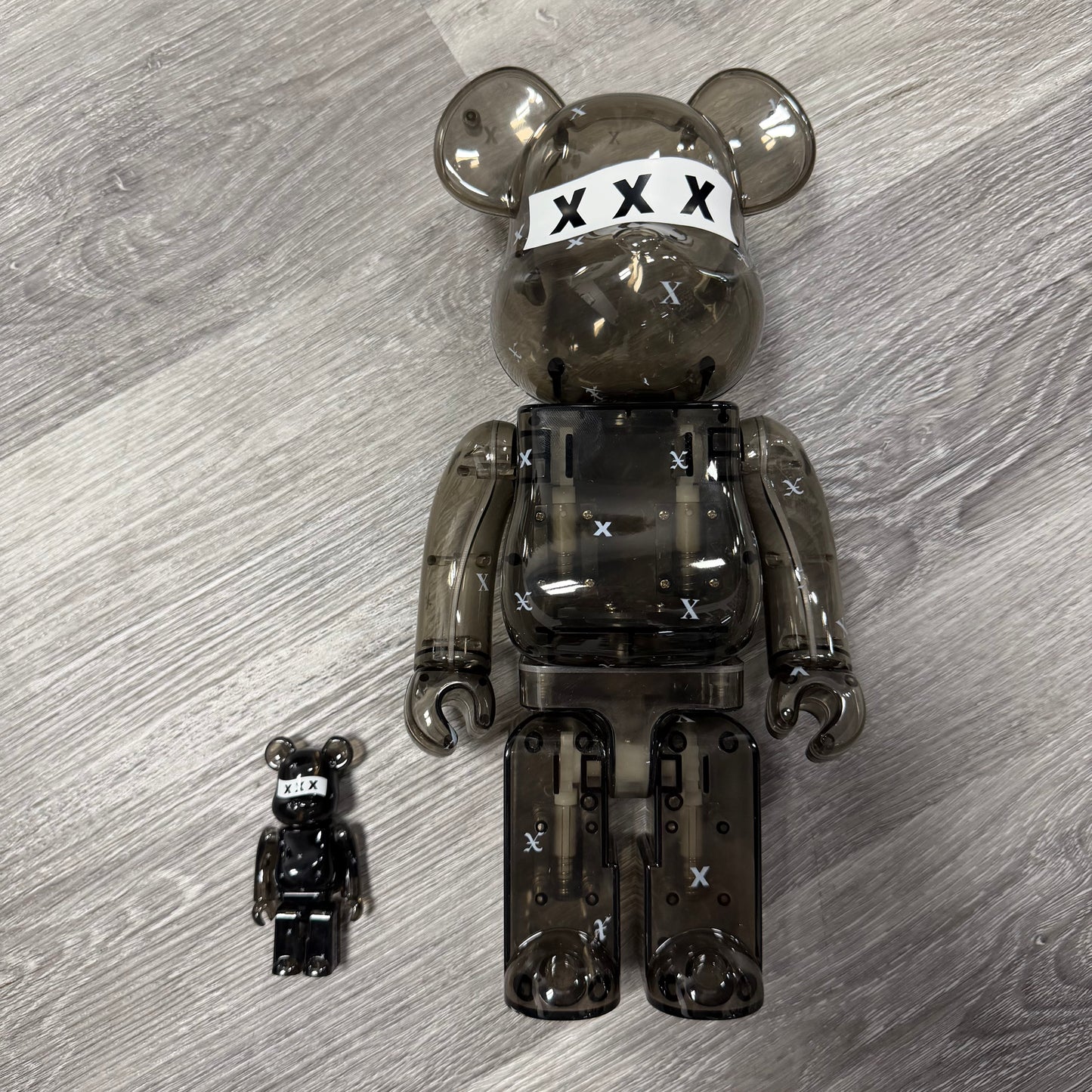 Bearbrick x GOD SELECTION XXX 100% & 400% Set Clear Black
