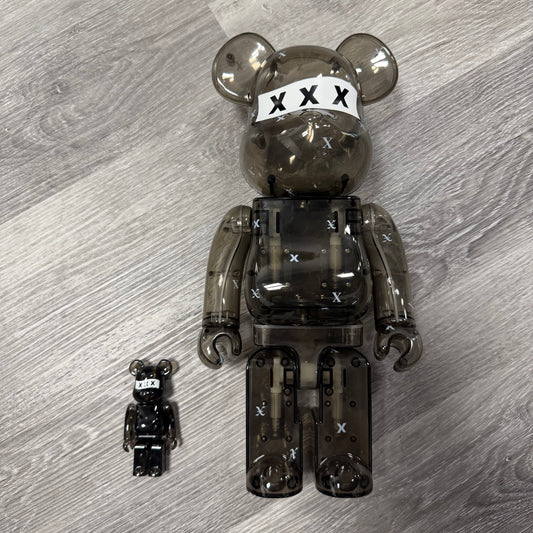 Bearbrick x GOD SELECTION XXX 100% & 400% Set Clear Black