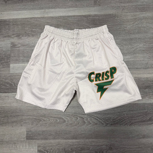 Crispy NYC White/Green Logo Mesh Shorts