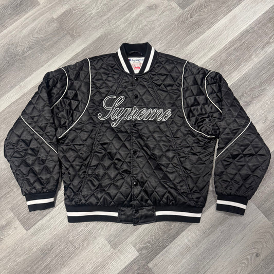 Supreme Champion Quilted Satin Varsity Jacket (Black)