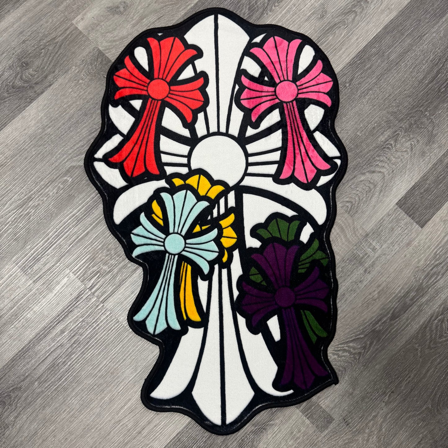 Chrome Heart Rainbow Cross Logo Rug
