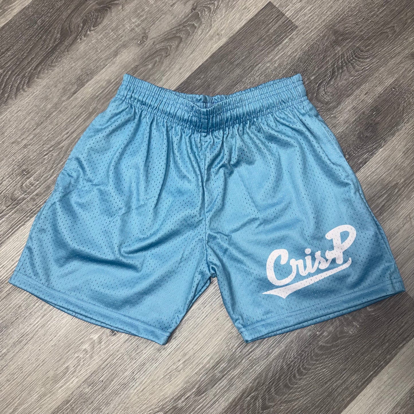 Crispy NYC Cursive Mesh Shorts (Baby Blue)