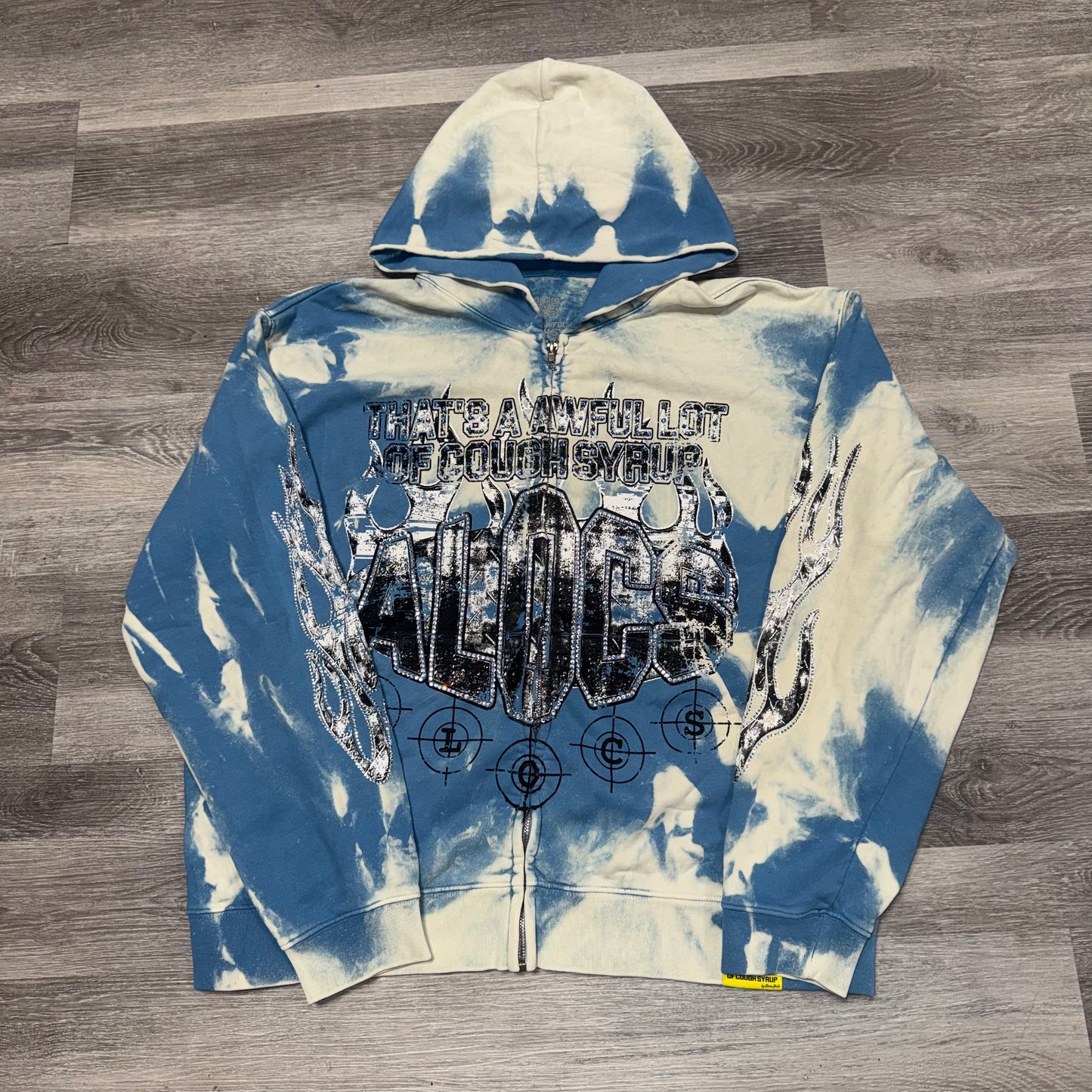 Thats A Awful Lot Of Cough Syrup Flame Tye Dye Wash Zip Up Hoodie