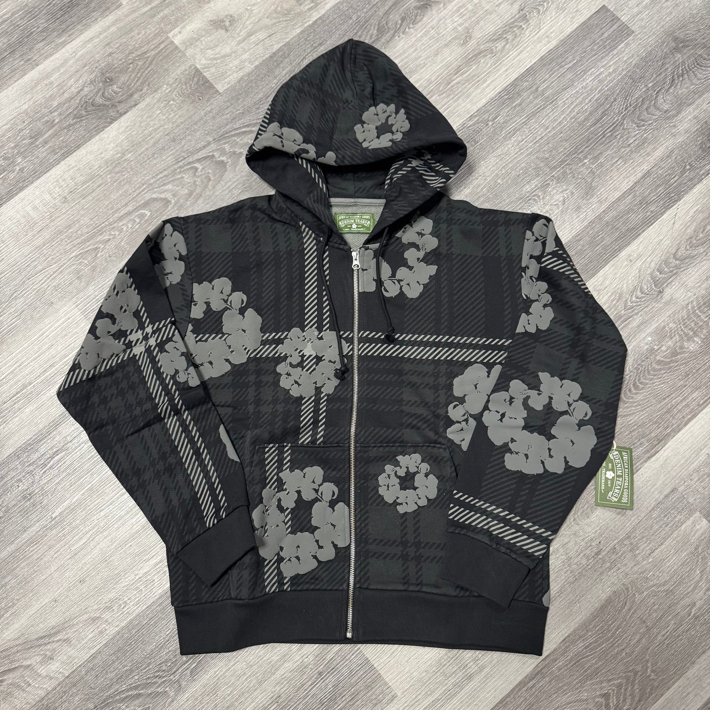 Denim Tears Cotton Wreath Zip Up Hoodie (Black Plaid)