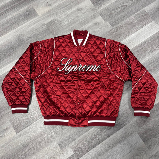Supreme Champion Quilted Satin Varsity Jacket (Dark Red)