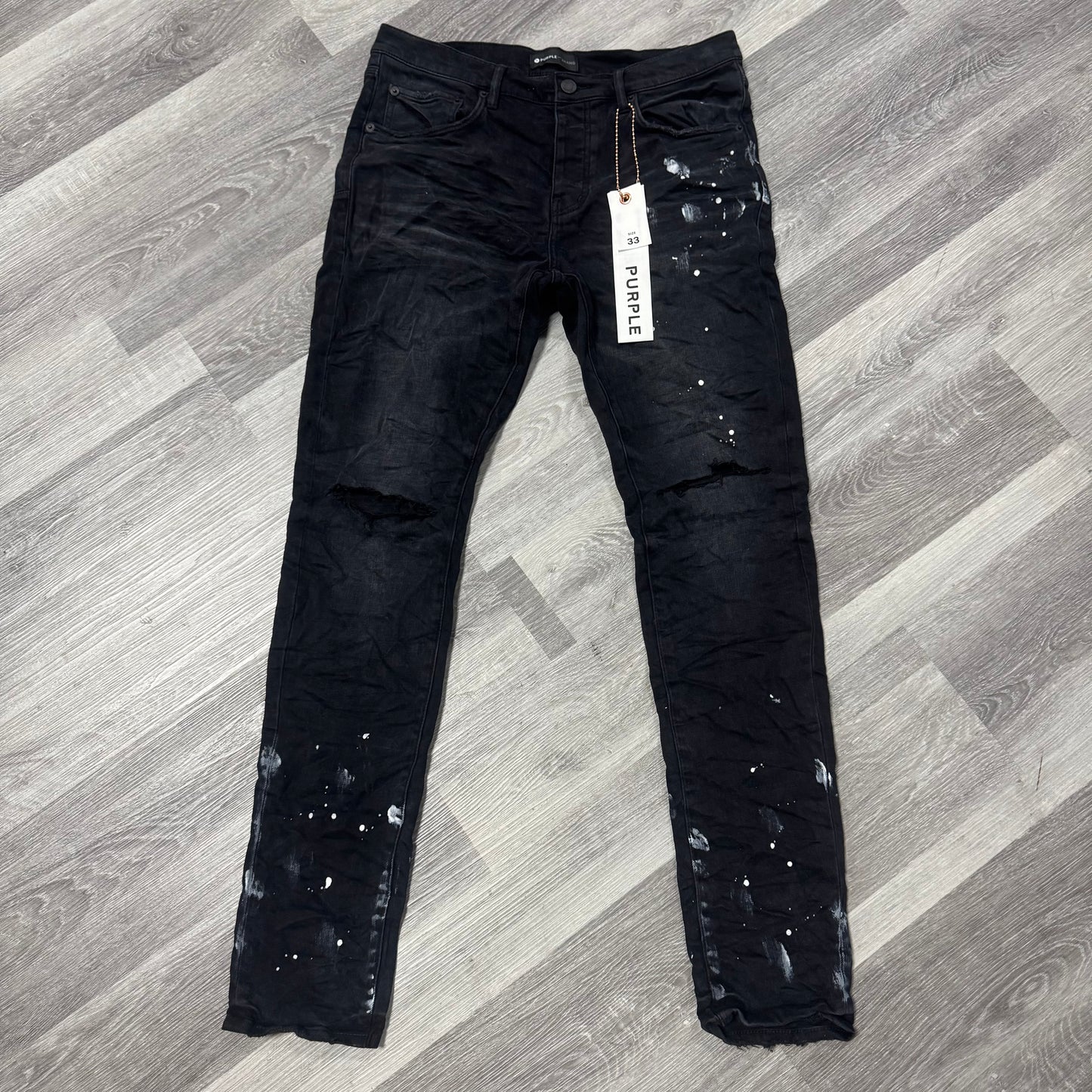 Purple Brand Black Resin Knee Slit Denim Jeans