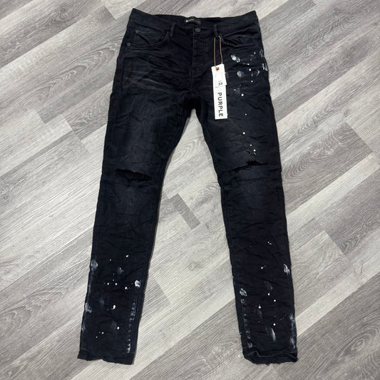 Purple Brand Black Resin Knee Slit Denim Jeans