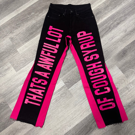 Thats a Awful Lot Of Cough Syrup Flared Denim Jeans (Black/Pink)