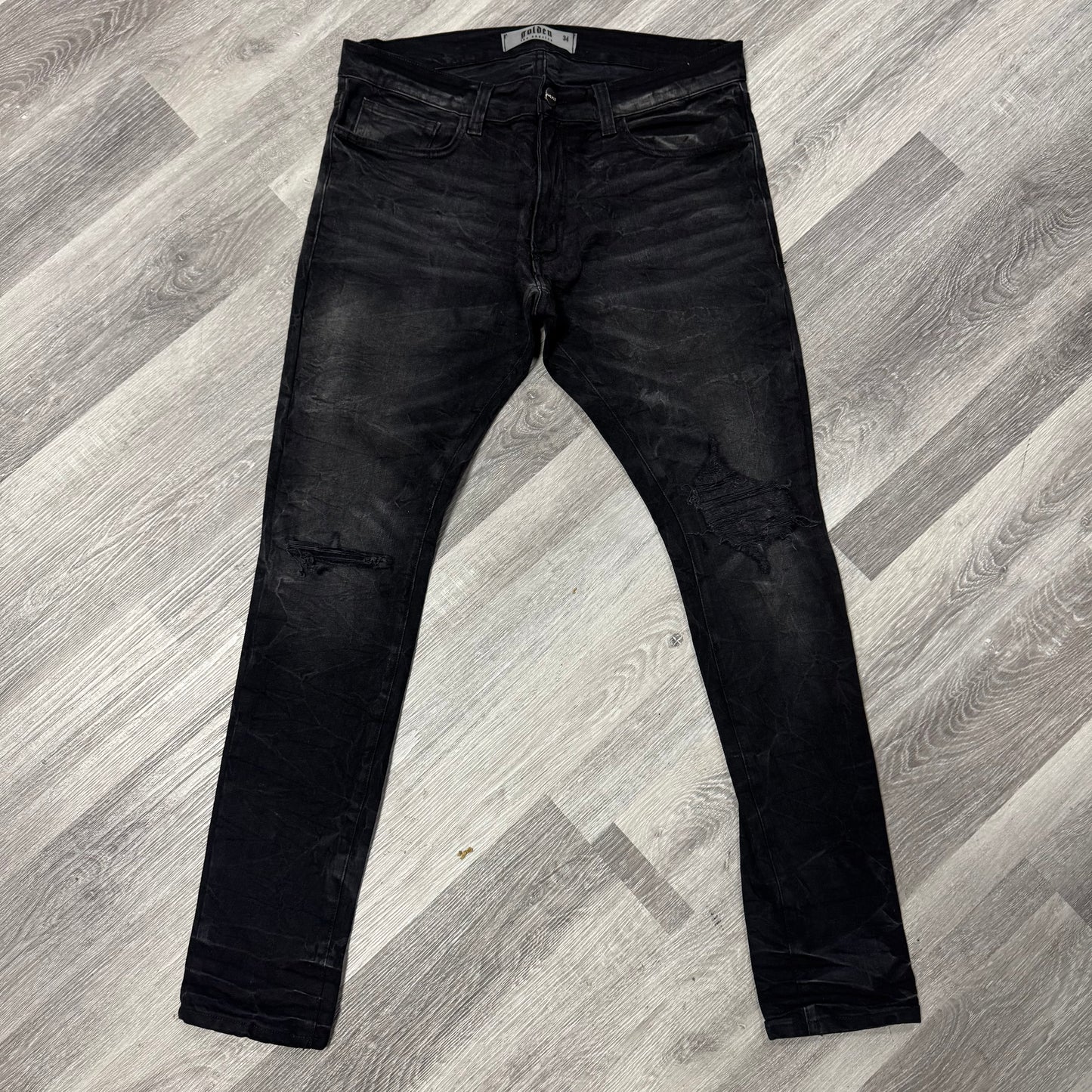 Golden Washed Black Ripped Jeans