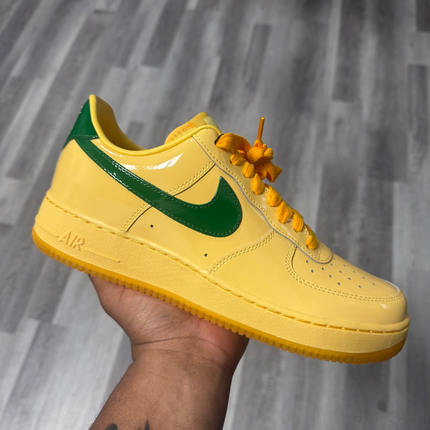 Air Force 1 Patent Leather Topaz Gold Pine Green / Brand New