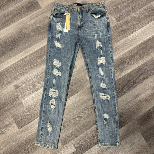 Reason Brand Light Wash Patch Distressed Denim Jeans