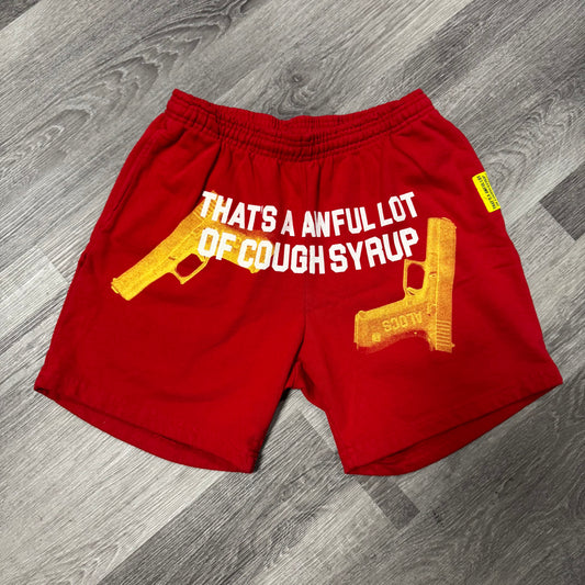 Thats a Awful Lot Of Cough Syrup Glock Sweat Shorts (Red/Yellow)