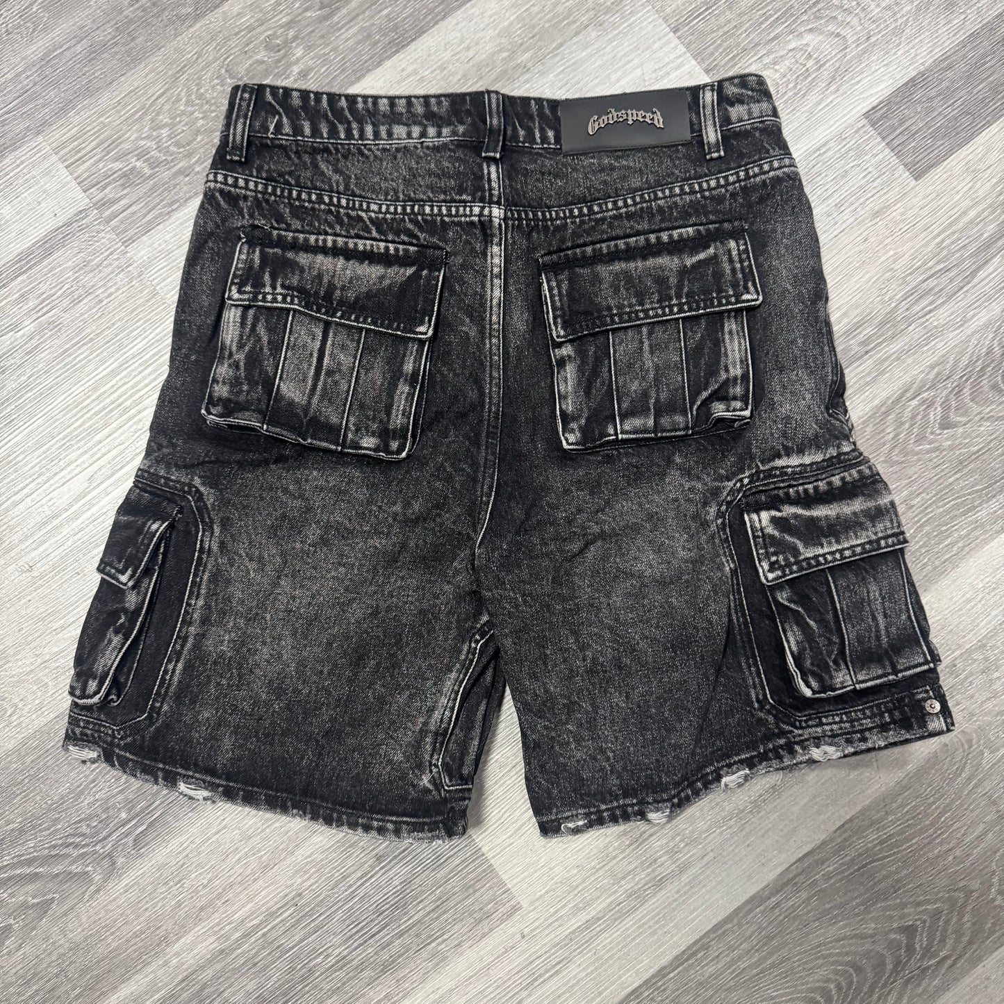 Godspeed Octagon Cargo Denim Shorts (Black)
