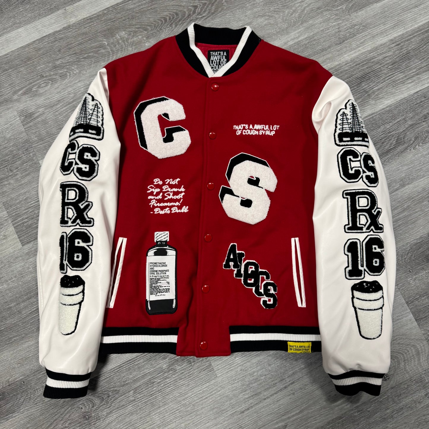 That’s A Awful Lot Of Cough Syrup Varsity Jacket (Red)