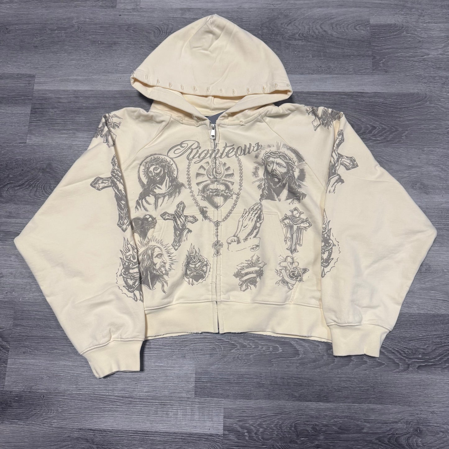 Righteous Tatted Believer Zip Up Hoodie (Cream)