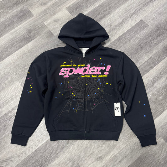 Sp5der Pink v2 Zip Up Hoodie (Black)