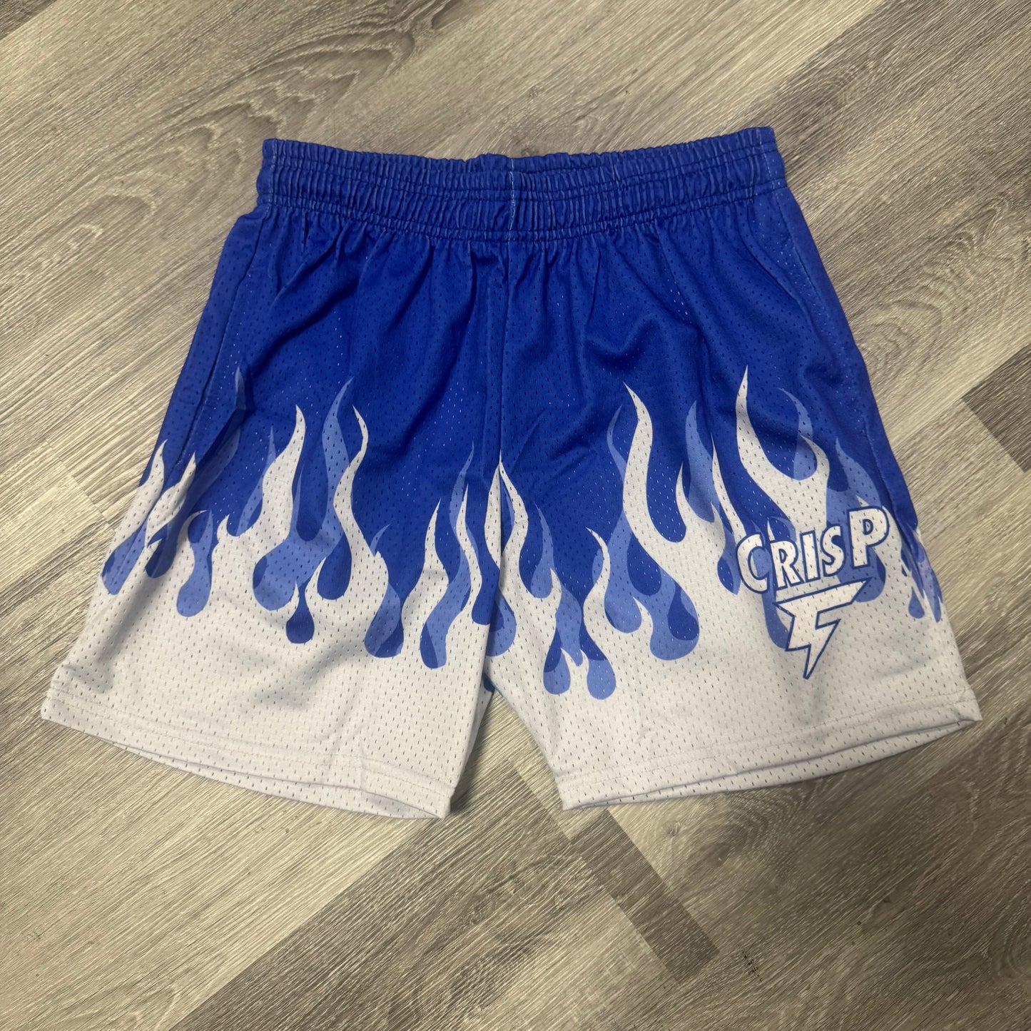 Crispy NYC Blue Flame Logo Mesh Shorts