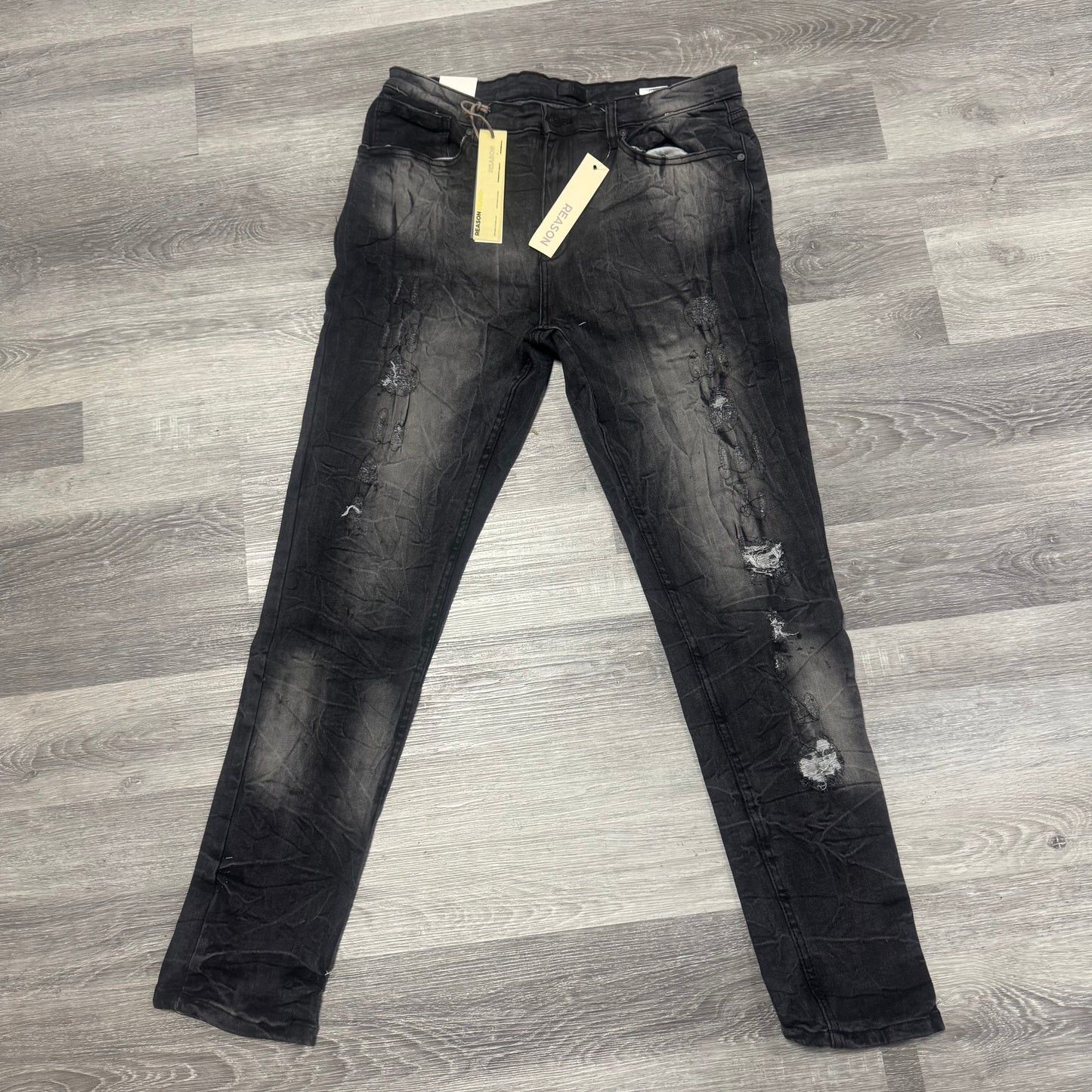 Reason Brand Distressed Charcoal Washed Denim Jeans